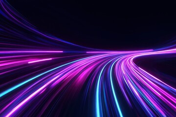 Wall Mural - 3d Render, Blue purple speed light line through dark background, abstract fast highway patch, hyper speed warp in space with generative ai