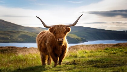 Wall Mural - highland cow horn field agriculture cattle scotland nature farm bovine