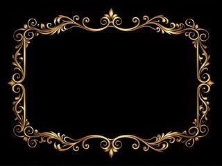 Poster - Elegant thin vintage gold frame on black background with ornate details, perfect for adding text or images, adds luxury and sophistication to any design.