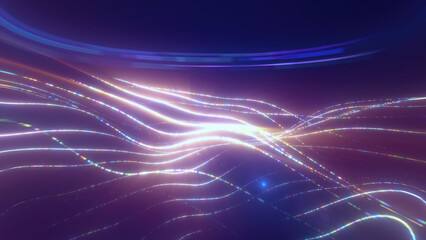 Poster - Blue glowing energy waves from small particles and lines abstract background