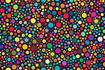 Sticker - Vibrant and modern abstract background featuring colorful dots in various sizes and colors, arranged in a scattered pattern to create a lively and playful texture.