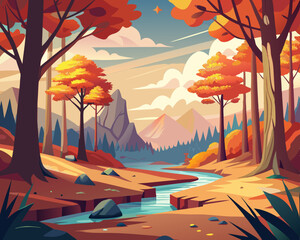 Wall Mural - Autumn Forest landscape anime style