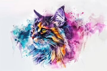 Wall Mural - A colorful watercolor painting of a Siberian cats head