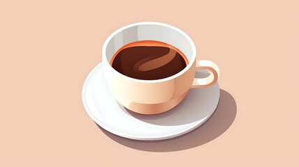 A cup of coffee isometric flat design, on a table, simple background