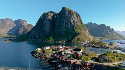 Wall Mural - this aerial shot highlights the beautiful village of reine in norways lofoten islands, surrounded by