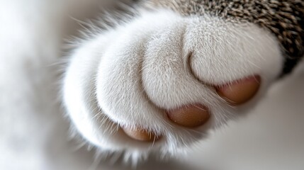 Poster - Close-up of an overweight cat paw, showing the soft pads and fur in detail, with the background softly blurred.