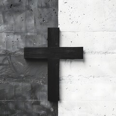 Poster - Minimalist Cross Design in Monochrome Tones Contemporary Religious Concept with Copy Space