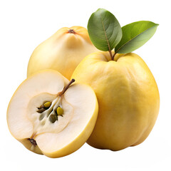 Wall Mural - Ripe Quince with Cut Section Showing White Flesh, Isolated on Transparent Background, Ideal for Food and Fruit Designs