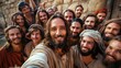 © anatoliycherkas - Artistic Representation of Jesus Christ Taking a Selfie With His Disciples in Joyful Group Moment