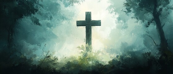 Cross Forest Chapel Christianity Religion Spiritual Symbol - Generative AI