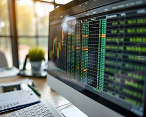 Poster - detailed financial spreadsheet on computer screen comprehensive budget planning and analysis concept