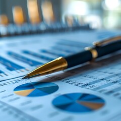 Poster - Close up of a Detailed Financial Report with Analytical Bar Graphs and Statistics for Business Planning and Investment Decisions
