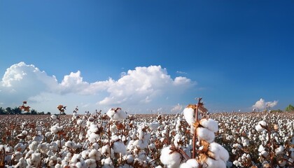 Wall Mural - closeup of blue sky and cotton field