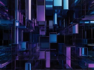 Wall Mural - Shiny hues of purple and blue on dark background illustration, reflective ai design