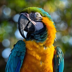 Poster - Vibrant Macaw Parrot with Curious Gaze in Tropical Wildlife Habitat