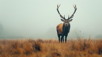 Poster - Regal Stag Standing Tall in Misty Meadow   Wildlife Portraits