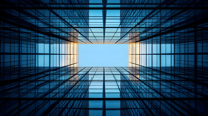 Poster - Sky framed by a grid of glass windows.