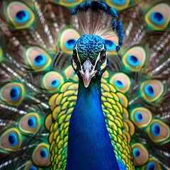 Wall Mural - Magnificent Peacock Displaying Its Gorgeous Plumage in Natural Setting