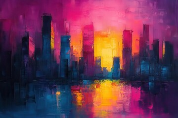 Wall Mural - vibrant abstract cityscape bold brushstrokes create a kaleidoscope of urban energy vivid colors clash and blend evoking the chaos and beauty of metropolitan life