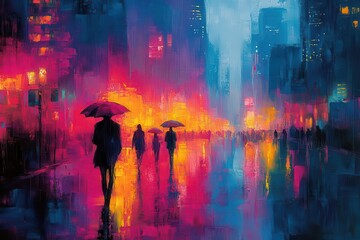 Wall Mural - vibrant abstract cityscape bold brushstrokes create a kaleidoscope of urban energy vivid colors clash and blend evoking the chaos and beauty of metropolitan life