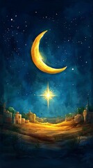 Sticker - Crescent Moon and Star Desert Night Islam Religion Spiritual Symbol - Generative AI