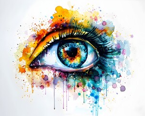 Poster - Vibrant Watercolor Splash Eye Representation for Creative and Visionary Concept