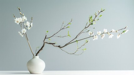 Wall Mural - Simple Elegance: Cherry Blossom Branch in a White Vase