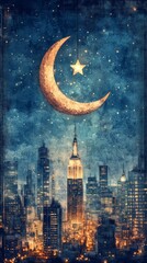 Sticker - Crescent Moon and Star Urban Twilight Islam Religion Spiritual Symbol - Generative AI