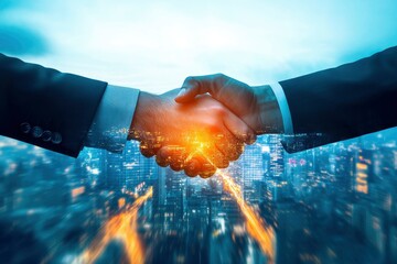 Wall Mural - Businessman handshake for teamwork of business merger and acquisition with generative ai