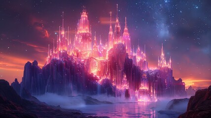 A whimsical illustration of a fairy-tale crystal castle