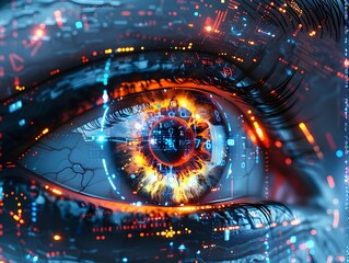 Poster - Digital Eye Surrounded by Futuristic Technological Elements Representing Technological Influence