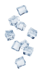 Wall Mural - Falling ice cube, isolated on white background, full depth of field