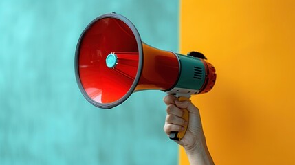 Amplifying Voices: Person Holding Megaphone on Vibrant Color Background