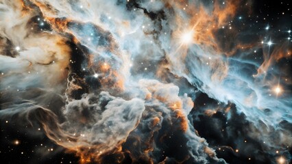 Wall Mural - colorful grunge grainy outer space nebula background gradient, blue, orange, red, and black noise te