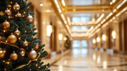 Wall Mural - luxury cruise ship decorated for Christmas, with twinkling lights and a large Christmas tree on the deck, festive and elegant atmosphere 