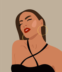 Wall Mural - Illustration of a cool woman on a light brown background.