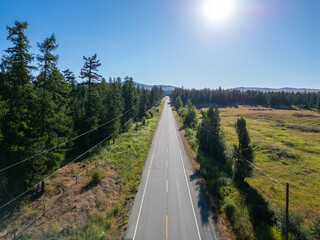 Wall Mural - Scenic Highway Road in Interiror BC, Canada. Sunny Summer Day. Aerial view