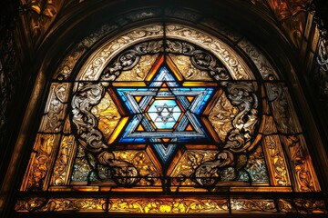 Canvas Print - Star of David Synagogue Stained Glass Judaism Religion Spiritual Symbol - Generative AI