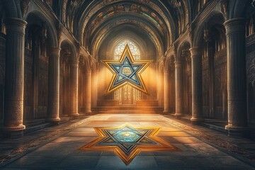 Poster - Star of David Synagogue Stained Glass Judaism Religion Spiritual Symbol - Generative AI