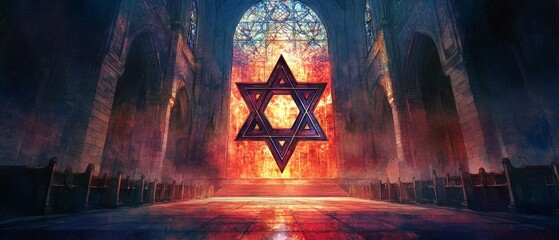 Sticker - Star of David Synagogue Stained Glass Judaism Religion Spiritual Symbol - Generative AI