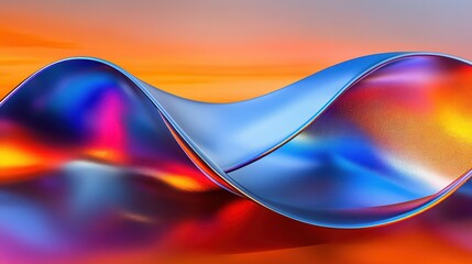 Poster - Curved metallic forms intertwine, reflecting a spectrum of vibrant colors in a dynamic, abstract design