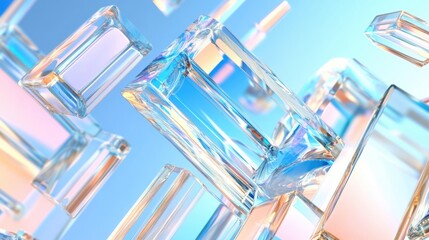 Poster - Floating geometric blocks create a stunning abstract composition with blue glass reflecting light