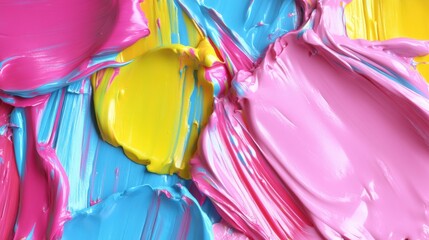 Poster - Bright brushstrokes in pink, blue, and yellow create an energetic and abstract composition on a textured surface