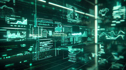 Poster - digital business financial transactions information data floating holograms, online banking data visualization 