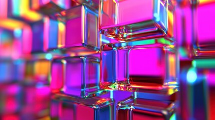 Poster - A stunning arrangement of colorful glass blocks creates an abstract geometric design that fascinates viewers with vibrant neon hues