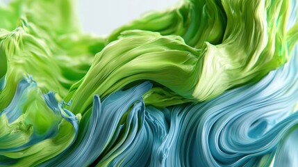Poster - Swirling green and blue hues blend together, forming smooth, fluid shapes showcasing artistic texture and movement