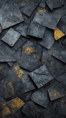 Poster - Dark geometric shapes with golden accents create a textured and dynamic visual composition