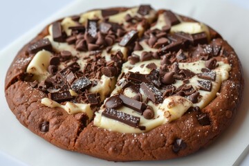 Poster - Closeup of a delicious melted chocolate chip cookie on a white background