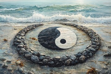 Poster - Yin Yang Harmony in Nature Taoism Religion Spiritual Symbol - Generative AI