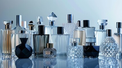 Aufkleber - perfume bottles in geometric shapes white and black square